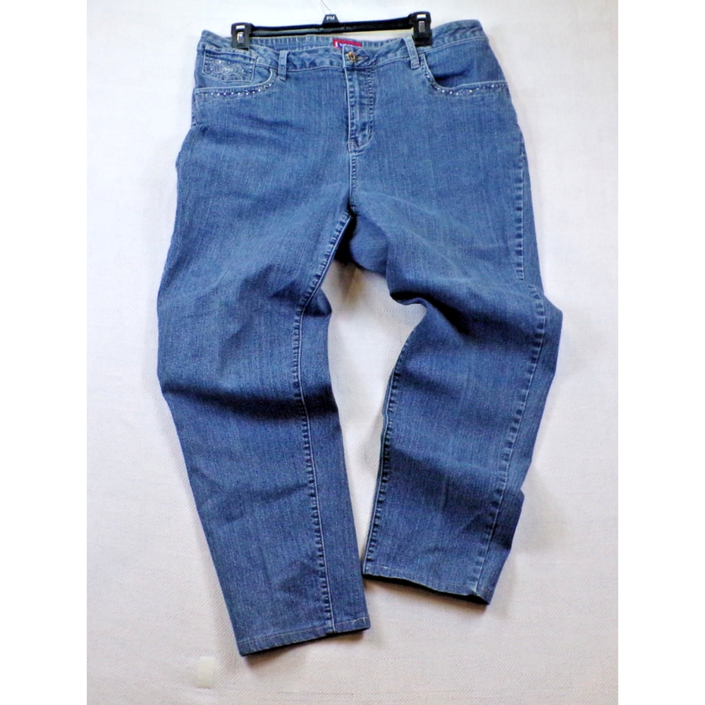 Westport Woman Jeans Blue Denim Embellished Rhinestone Pocket Straight Leg 16W - Picture 6 of 14